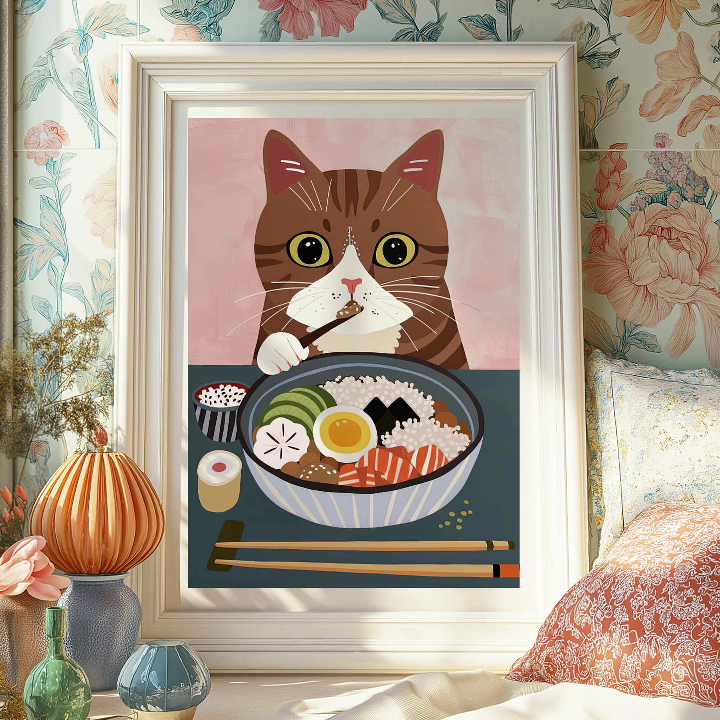 Cute Cat Wall Art Print | Kawaii Food Poster | Cat Lover Illustration