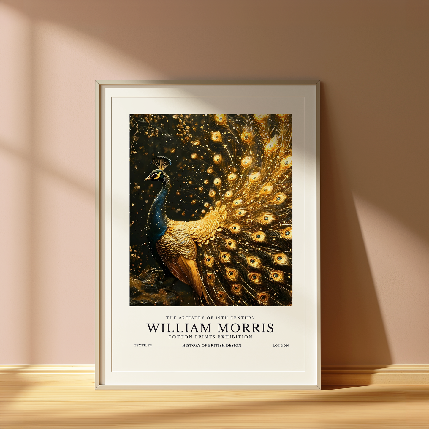 William Morris Inspired Golden Peacock Print Unframed | Vintage Nouveau Style