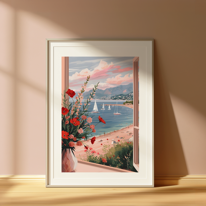 Mediterranean Coastal Print – French Seaside Landscape Wall Art – Summer Travel Decor