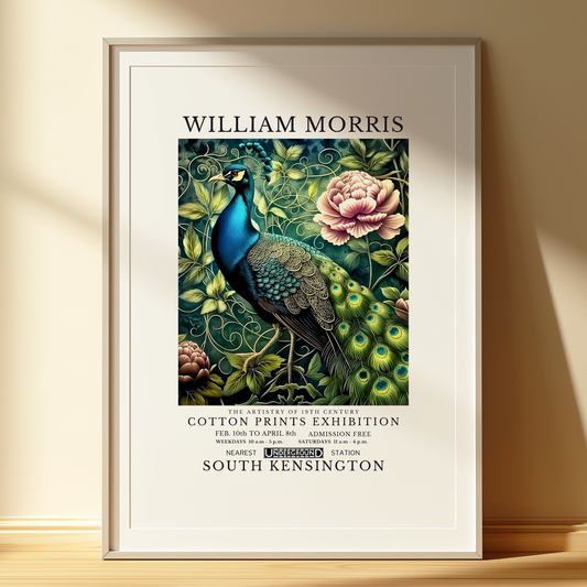 William Morris Inspired Green Peacock Art Print | Cottagecore | Wall Art Home Decor