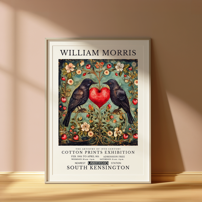 William Morris Inspired Art Print | Romantic Raven & Heart Illustration | Vintage-Inspired Poster