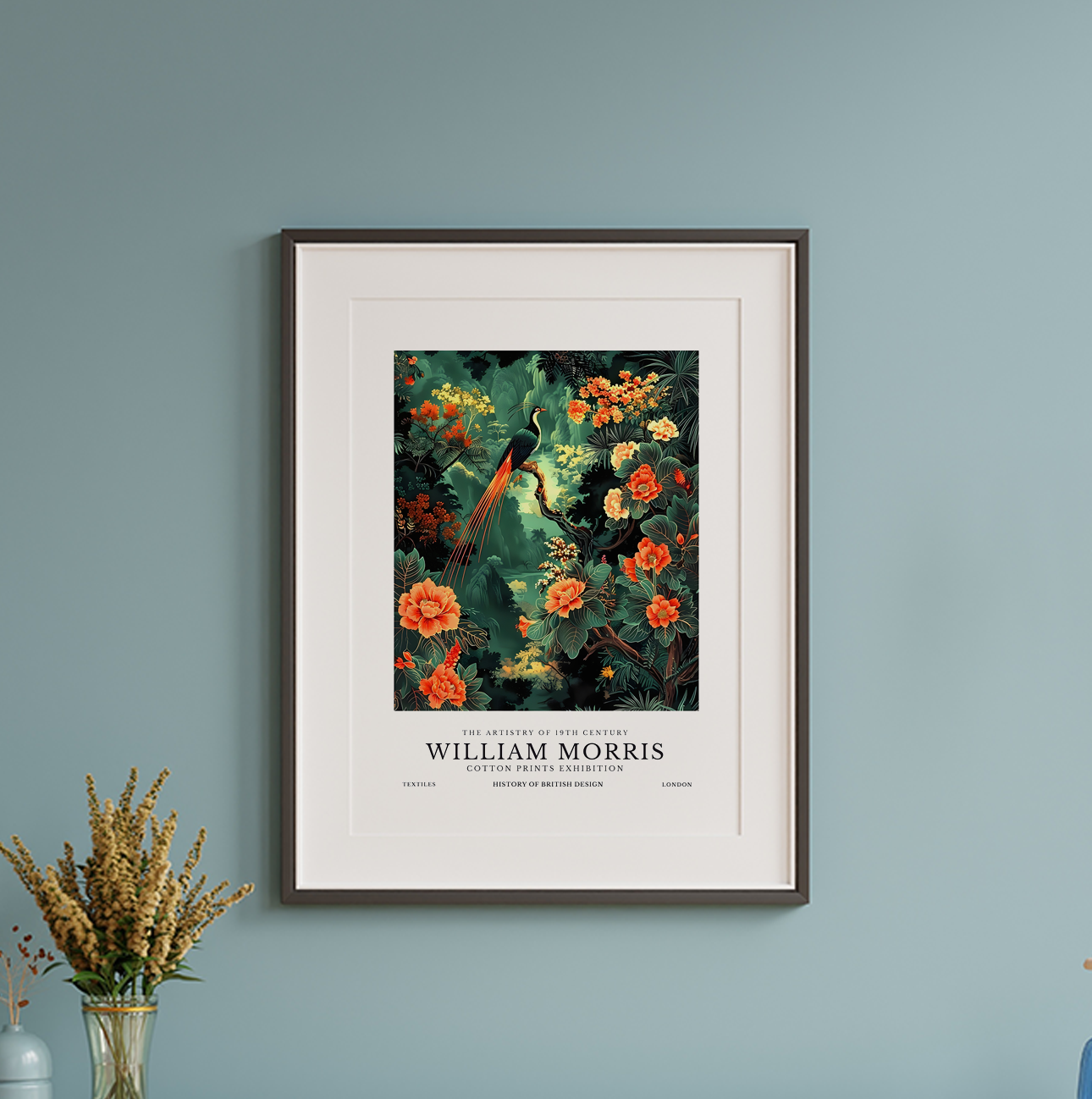 William Morris Inspired Tropical Bird Print | Vintage Botanical Floral Wall Art | Unframed