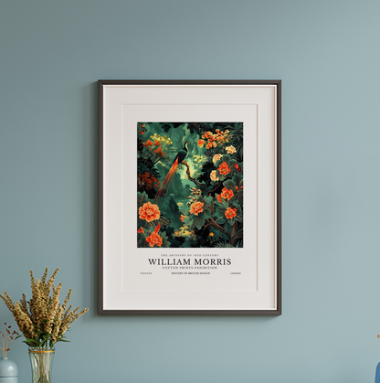 William Morris Inspired Tropical Bird Print | Vintage Botanical Floral Wall Art | Unframed