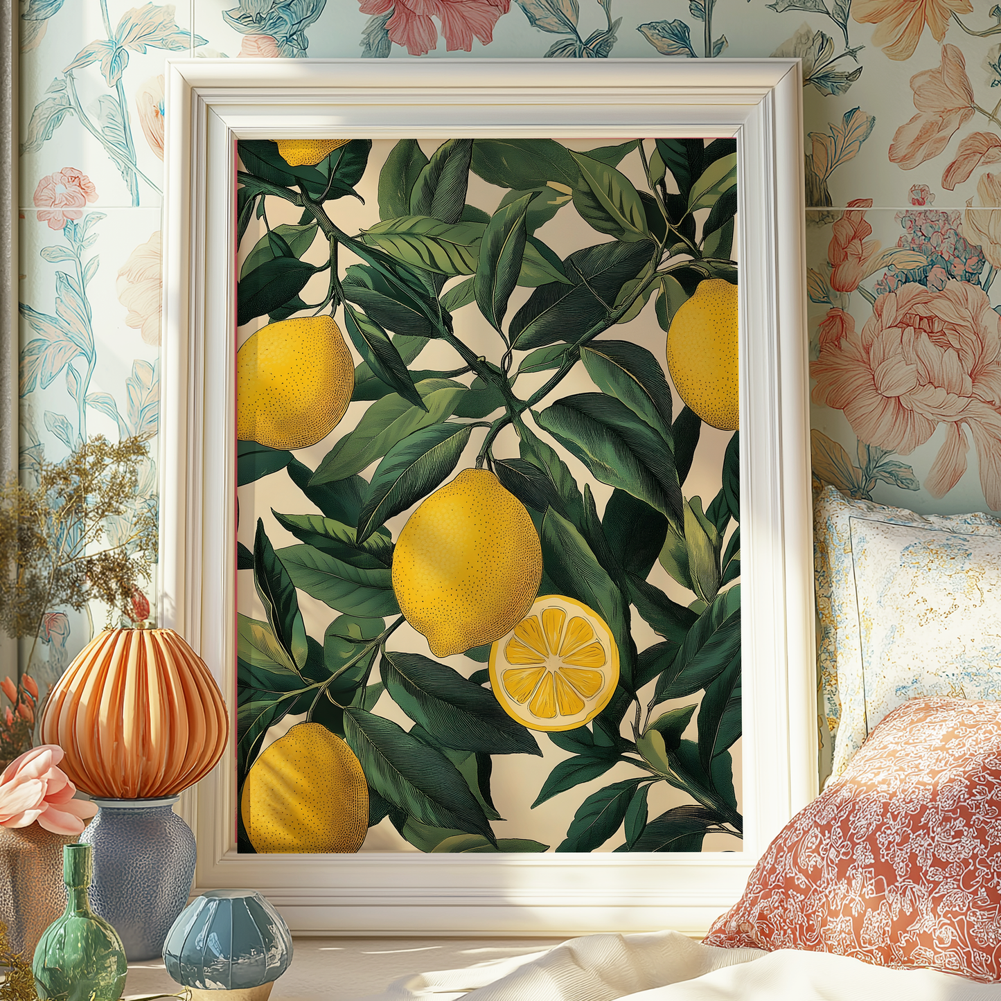 Vintage Lemon Botanical Print | Mediterranean Kitchen Wall Art | Citrus Fruit Illustration