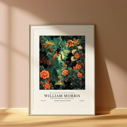 William Morris Inspired Tropical Bird Print | Vintage Botanical Floral Wall Art | Unframed