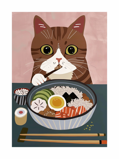 Cute Cat Wall Art Print | Kawaii Food Poster | Cat Lover Illustration