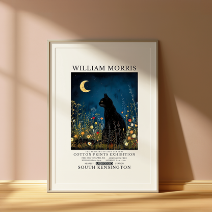 William Morris Inspired Art Print | Black Cat & Moon Gothic Poster | Dark Academia Wall Art
