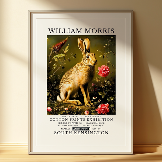William Morris Inspired Hare Art Print Wall Poster Vintage Floral Illustration Home Decor