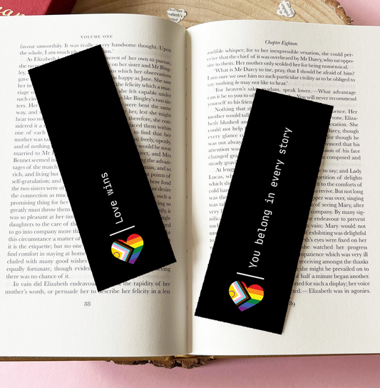 Pride Heart Bookmark – “Love Wins” & “You Belong in Every Story” | Bookmark