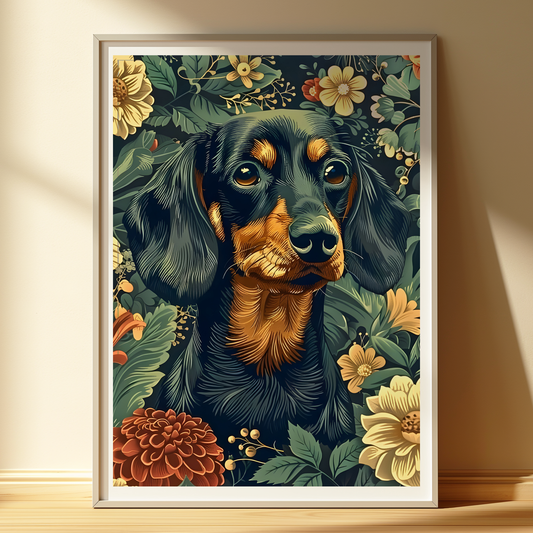 Floral Dachshund Art Print Dog Wall Art | Pet Lovers & Cottagecore Home Decor