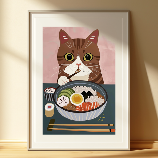 Cute Cat Wall Art Print | Kawaii Food Poster | Cat Lover Illustration