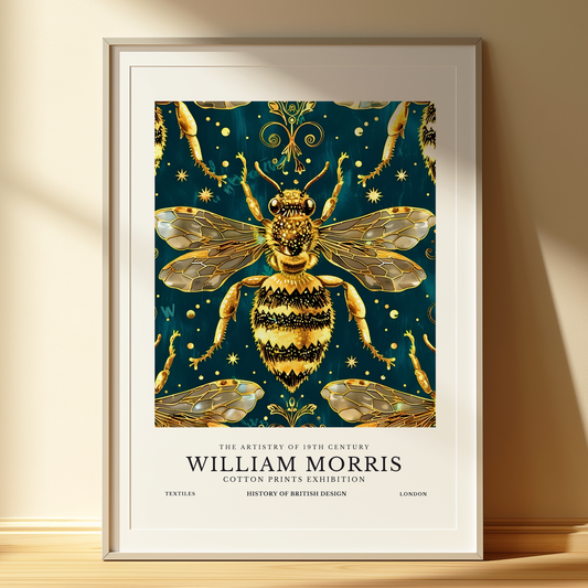 William Morris Inspired Bee Print – Cottagecore Unframed | Vintage Gold Insect Art