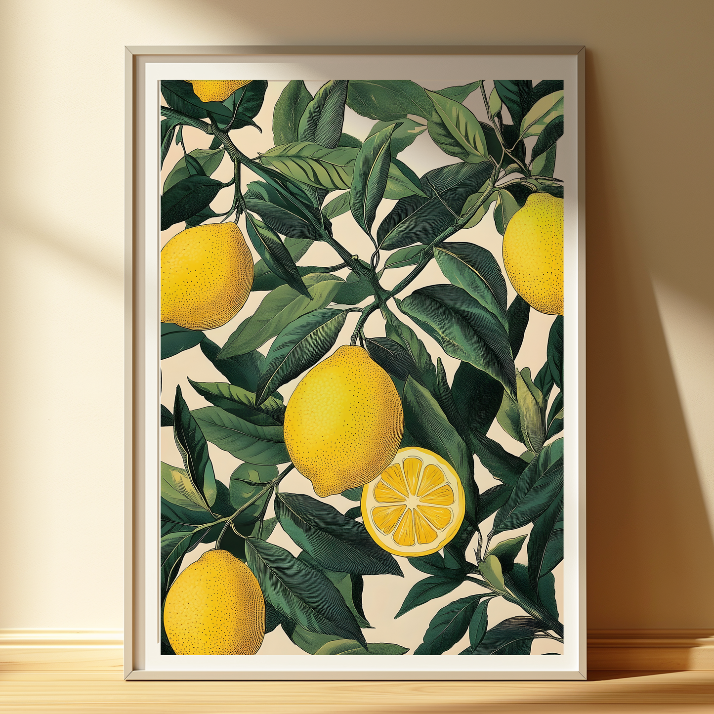Vintage Lemon Botanical Print | Mediterranean Kitchen Wall Art | Citrus Fruit Illustration
