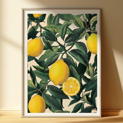 Vintage Lemon Botanical Print | Mediterranean Kitchen Wall Art | Citrus Fruit Illustration