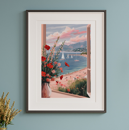 Mediterranean Coastal Print – French Seaside Landscape Wall Art – Summer Travel Decor