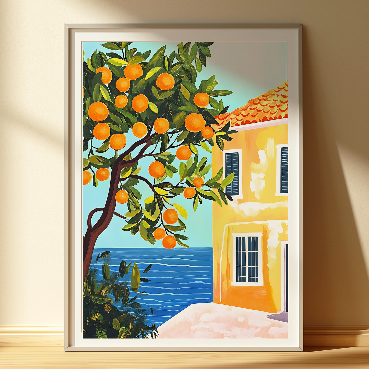 Mediterranean Orange Tree Art Print | Coastal Italy Wall Art | Unframed Poster