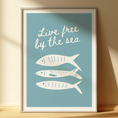 Live Free by the Sea Print | Coastal Wall Art | Nautical Fish Poster | Beach House Decor
