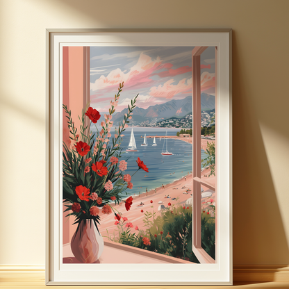 Mediterranean Coastal Print – French Seaside Landscape Wall Art – Summer Travel Decor