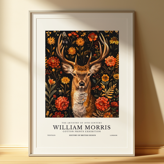 William Morris Inspired Stag Print | Vintage Stag Poster | Dark Cottagecore Wall Art | Unframed