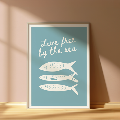 Live Free by the Sea Print | Coastal Wall Art | Nautical Fish Poster | Beach House Decor