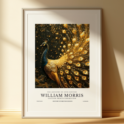 William Morris Inspired Golden Peacock Print Unframed  | Vintage Nouveau Style