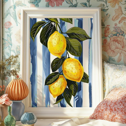 Amalfi Coast Lemon Botanical Print | Mediterranean Kitchen Wall Art | Citrus Fruit Illustration