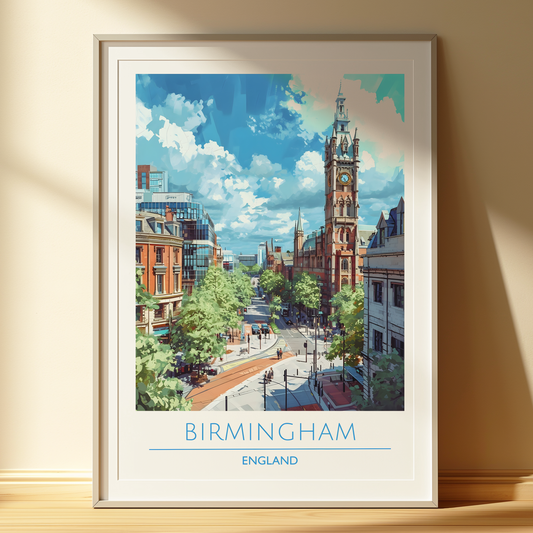 Birmingham City Art Print | Modern Travel Poster Wall Art of England