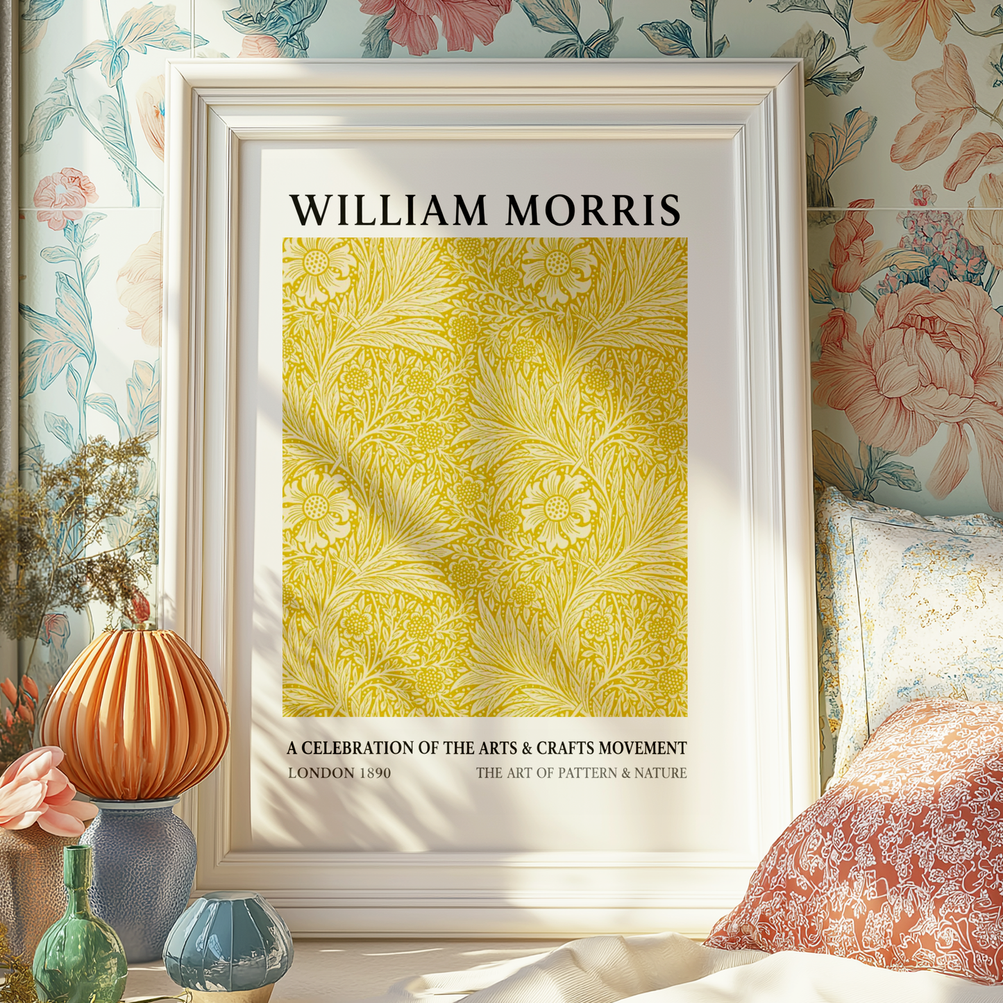 William Morris Inspired Yellow Botanical Print – Arts & Crafts Floral Wall Art | Vintage Pattern Poster