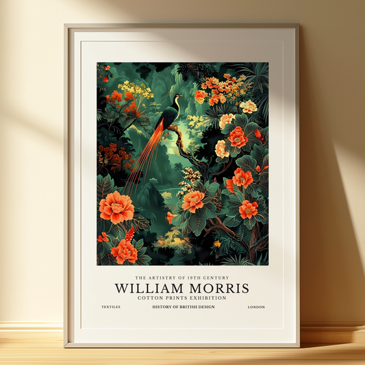 William Morris Inspired Tropical Bird Print | Vintage Botanical Floral Wall Art | Unframed