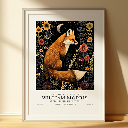 William Morris Inspired Fox in Flowers Art Print | Cottagecore Floral Wall Art | Unframed
