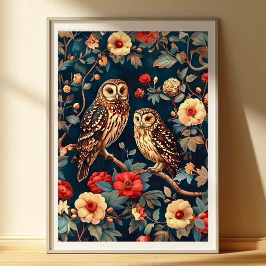 Cottagecore Owl Art Print | Floral Woodland Poster | Whimsical Nature Wall Decor