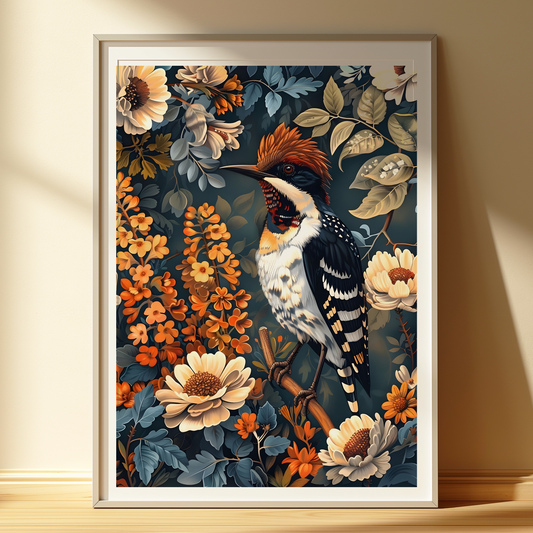 Woodland Bird Art Print | Vintage Floral Illustration | Cottagecore Nature Wall Décor