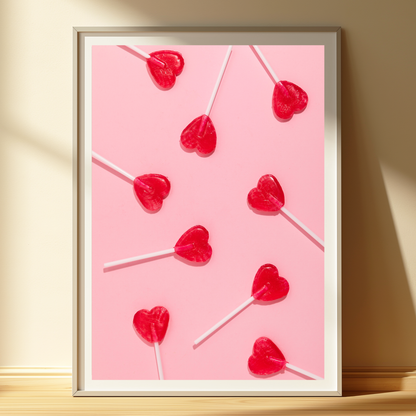 Heart Lollipop Art Print — Pink Aesthetic Wall Art (Multiple Sizes)