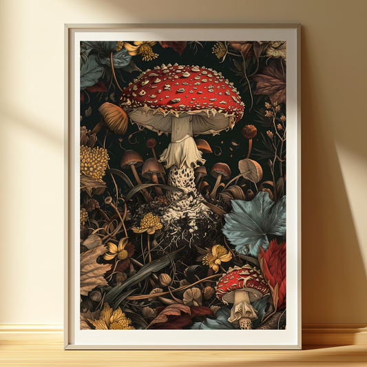 Amanita Muscaria Mushroom Art Print | Cottagecore Forest Aesthetic Wall Art