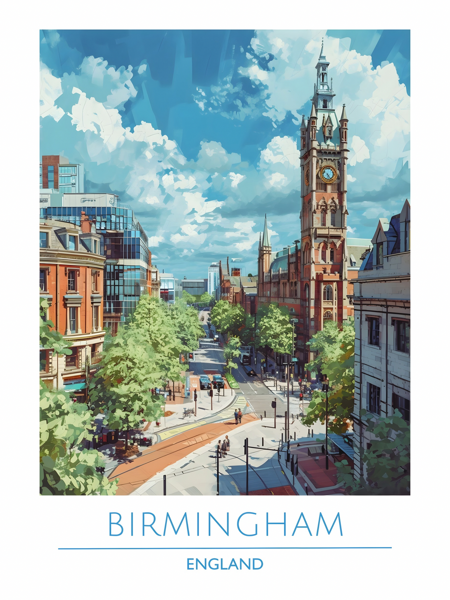Birmingham City Art Print | Modern Travel Poster Wall Art of England
