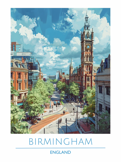 Birmingham City Art Print | Modern Travel Poster Wall Art of England