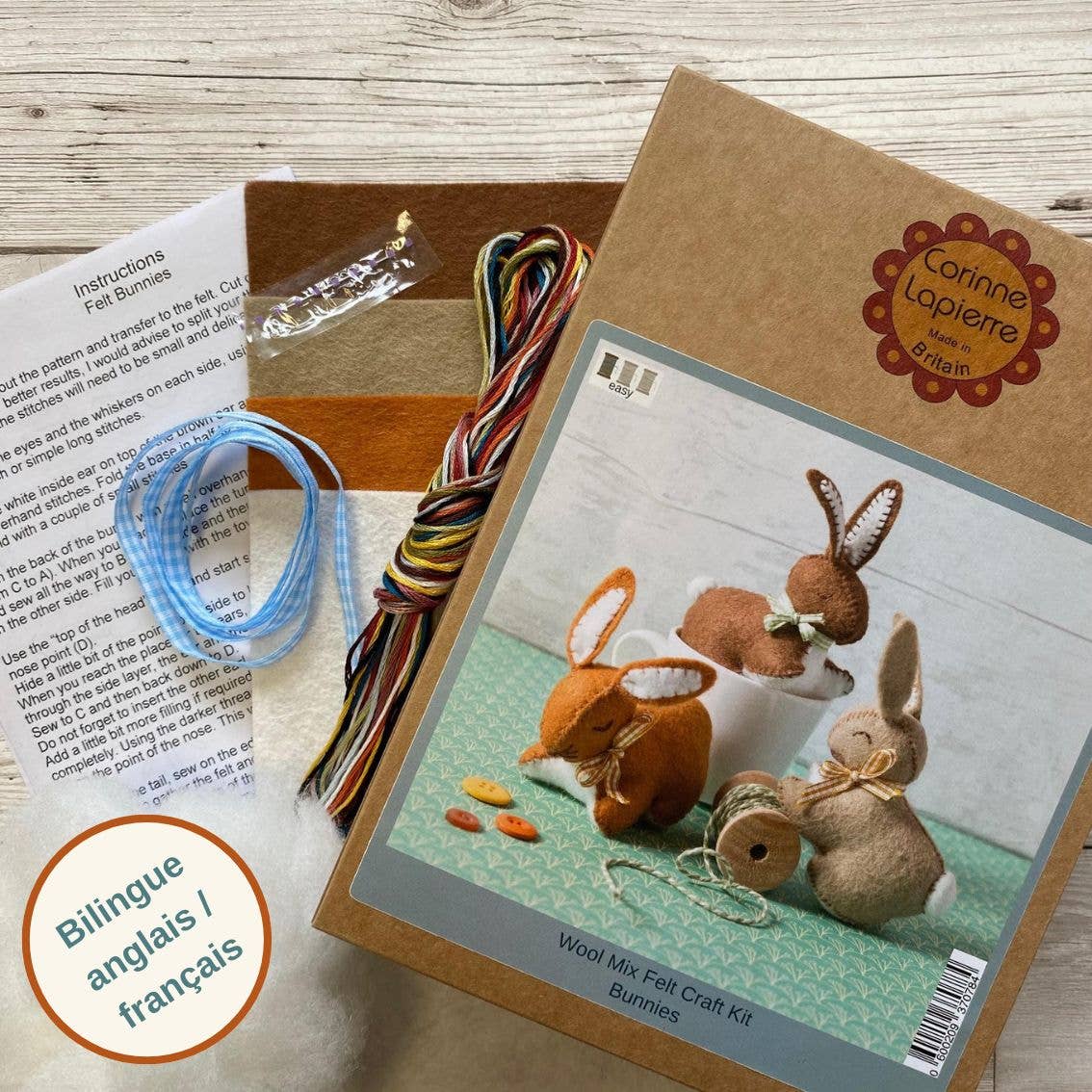 Corinne Lapierre Wool Mix Felt Craft Kit Bunnies | DIY Sewing Craft Set